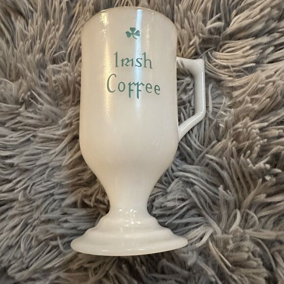Vintage Irish Coffee Shamrock Mug Pedestal Cup Milk Glass St Patrick's Day - Picture 1 of 5